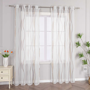 Grommet Curtain with Colorful Wave Patterns 1 Piece - sand, W x H 140 x 245cm