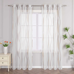 Grommet Curtain with Colorful Wave Patterns 1 Piece - sand, W x H 140 x 225cm