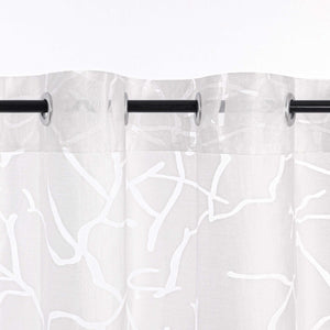 Cafe Curtain with Line Pattern and Branch Motif 1 Piece - White, H x W 30 x 120cm