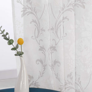 Curtain with Floral Pattern, Solid Color Lightweight Semi-Sheer - Gray, H x W 175 x 140cm