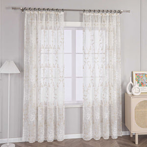 Curtain with Floral Pattern, Solid Color Lightweight Semi-Sheer