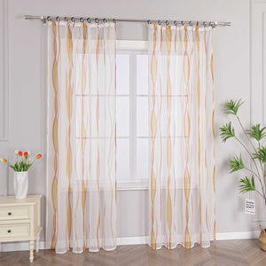 Curtain with Curtain Tape - Colorful Wave Pattern 1 Piece - Green, W x H 140 x 175cm