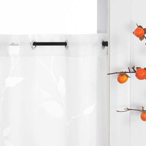 Cafe Curtain Semi-Sheer Leaf Pattern with Grommet Hanging - White, H x W 60 x 120cm