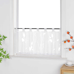Cafe Curtain Semi-Sheer Leaf Pattern with Tab-Top Hanging - White, H x W 60 x 90cm