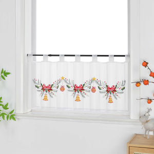 Cafe Curtain Sheer with Christmas Bells - White, H x W 45 x 90cm