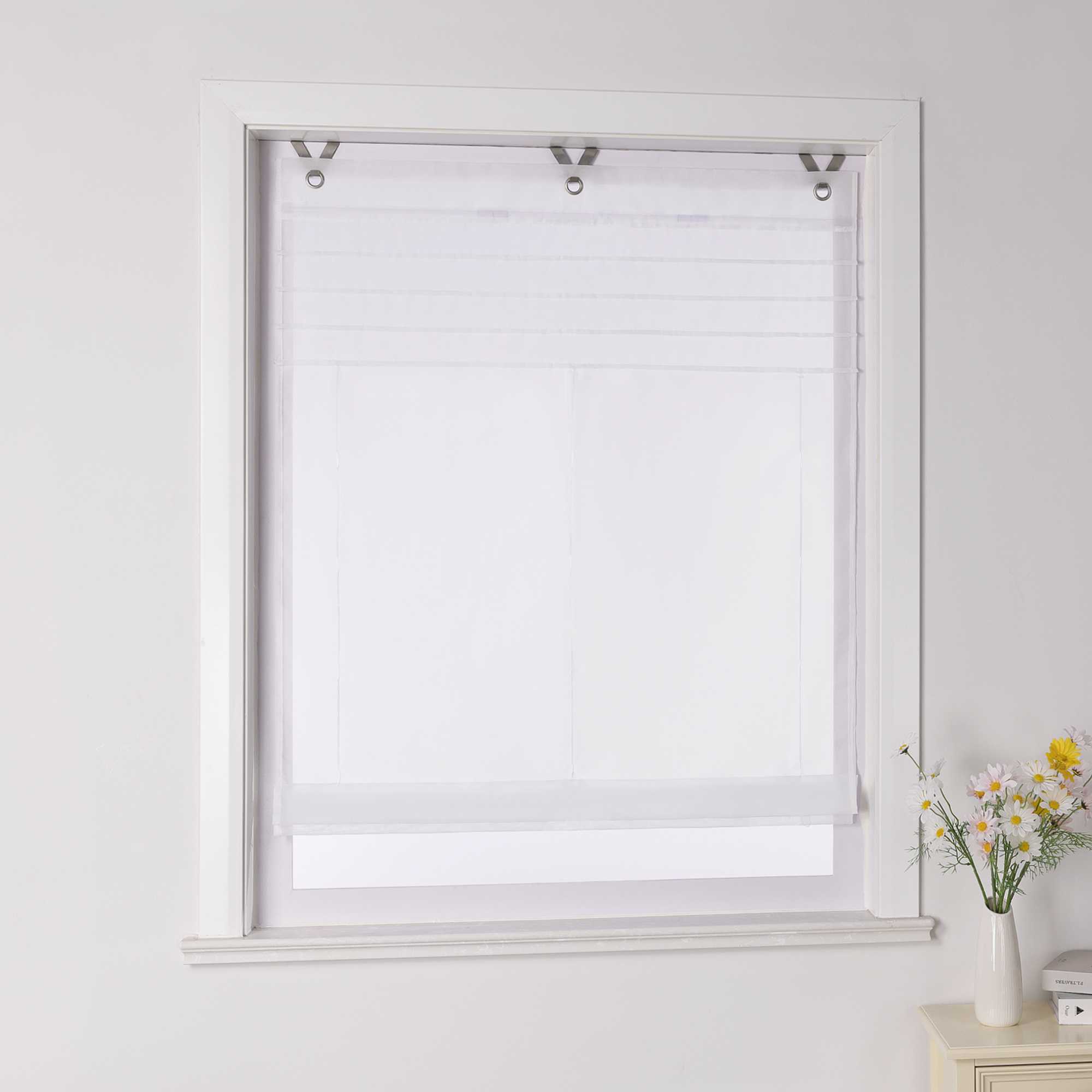 Roman Shade with V-Shaped Tabs Light-Filtering Solid Color Height-Adjustable 1 Piece - Green, W x H 60 x 140cm