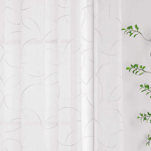 Voile Curtain with Curtain Tape with Circle Pattern Embroidered 1 Piece - Gray, W x H 140 x 245cm