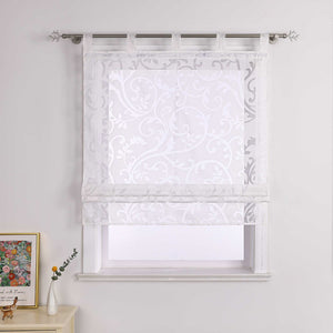 Roman Shade Semi-Sheer with Burnout Leaf Pattern Tab Tops 1 Piece - White, W x H 80 x 140cm