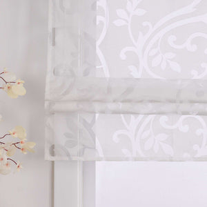 Roman Shade Semi-Sheer with Burnout Leaf Pattern Tab Tops 1 Piece - White, W x H 140 x 140cm