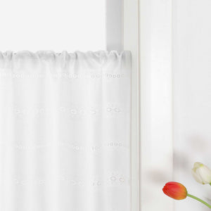 Sheer Cafe Curtain with Diamond Embossing and Tassel 1 Piece - White, H x W 45 x 90cm