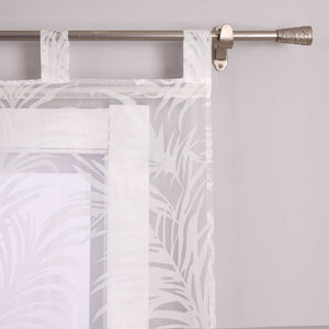 Sliding Panel Curtains with Tab Tops Set of 2 Burnout Fabric with Ginger-Leaf Pattern - White, H x W 225 x 57 cm