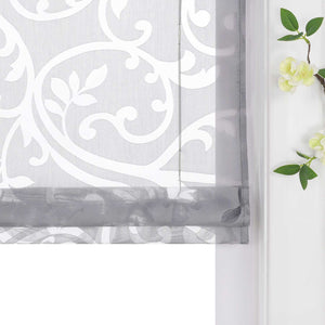 Roman Shade with V-Shaped Tabs Sheer Burnout Technique Floral Pattern 1 Piece