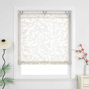 Roman Shade with V-Shaped Tabs Sheer Burnout Technique Floral Pattern 1 Piece