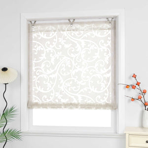 Roman Shade with V-Shaped Tabs Sheer Burnout Technique Floral Pattern 1 Piece