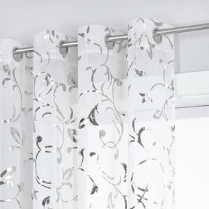 Sheer Curtain with Silver/ Gold Vine Pattern Grommet Hanging 1 Piece - silver, W x H 140 x 175cm