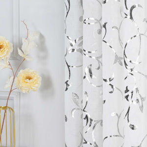 Sheer Curtain with Silver/ Gold Vine Pattern Grommet Hanging 1 Piece - gold, W x H 140 x 225cm