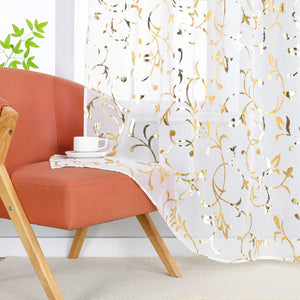 Sheer Curtain with Silver/ Gold Vine Pattern Grommet Hanging 1 Piece