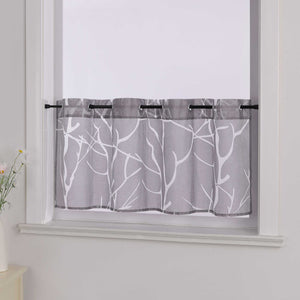 Grommet Cafe Curtain with Branch Pattern Short Curtain 1 Piece - White, H x W 30 x 120cm