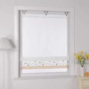 Roman Shade Voile with Tab-Top Hanging and Floral Pattern Embroidery 1 Piece