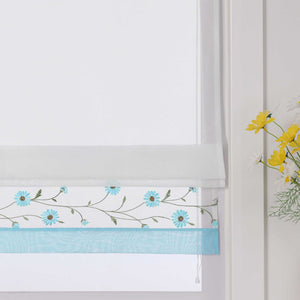 Roman Shade Voile with Tab-Top Hanging and Floral Pattern Embroidery 1 Piece - Gray, W x H 60 x 150cm