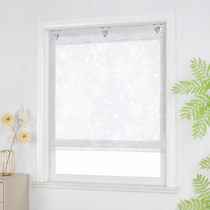 Roman Shade with Rose Pattern & U-Hooks - White, W x H 60 x 130cm