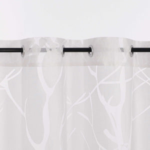 Grommet Cafe Curtain with Branch Pattern Short Curtain 1 Piece - Gray, H x W 60 x 90cm