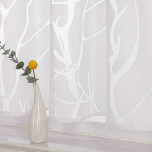 Grommet Cafe Curtain with Branch Pattern Short Curtain 1 Piece - Gray, H x W 60 x 120cm