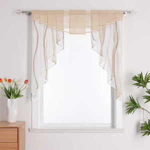 Cafe Curtain M-Shaped with Wave Pattern/ Window Valance for Kitchen
