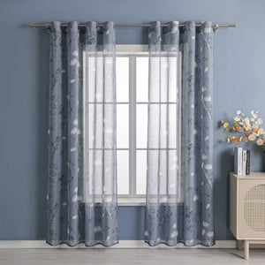 Sheer Grommets Curtains with Dandelion Pattern 1 Piece - Gray, H x W 145 x 140cm