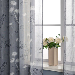 Sheer Grommets Curtains with Dandelion Pattern 1 Piece - Gray, H x W 225 x 140cm