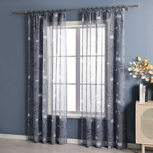 Curtain with Curtain Tape with Botanical Pattern 1 Piece - Gray, W x H 140 x 175cm