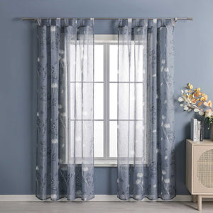 Curtain with Tab-Top Hanging and Botanical Patterns 1 Piece - Gray, H x W 145 x 140cm