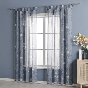 Curtain with Tab-Top Hanging and Botanical Patterns 1 Piece - Gray, H x W 175 x 140cm