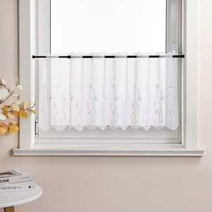 Cafe Curtain Country Style with Floral Pattern - Gray, W x H 120 x 30cm