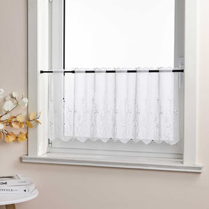 Cafe Curtain Country Style with Floral Pattern - Gray, W x H 90 x 45cm