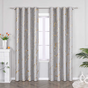 Blackout Curtain with Marble-Look Curtain Panel 1 Piece - Silver, H x W 225 x 200 cm