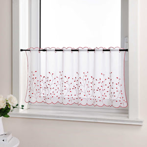Cafe Curtain with Floral Embroidery/ Voile with Eyelet Header Country Style 1 Piece - Light Gray, H x W 60 x 120cm