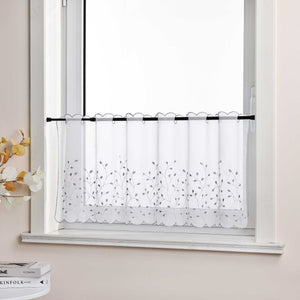 Cafe Curtain with Floral Embroidery/ Voile with Eyelet Header Country Style 1 Piece - Red, H x W 30 x 90cm