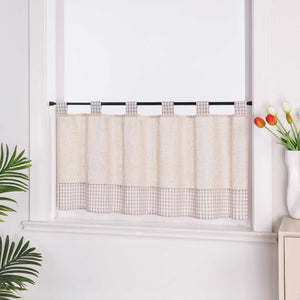 Cafe Curtain with Tab-Top Hanging/ Checked in Linen-Look Fabric - Beige, H x W 45 x 120cm