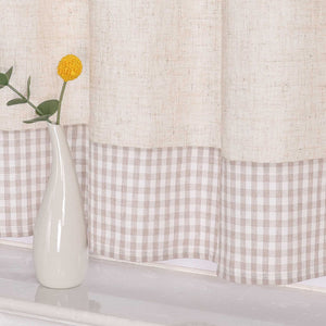 Cafe Curtain with Tab-Top Hanging/ Checked in Linen-Look Fabric - Beige, H x W 60 x 90cm