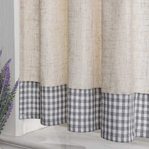 Cafe Curtain with Curtain Tape with Check Pattern in Linen-Look Fabric Set of 2 - Brown, H x W 90 x 110cm