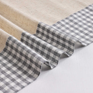 Cafe Curtain with Curtain Tape with Check Pattern in Linen-Look Fabric Set of 2 - Gray, H x W 90 x 110cm