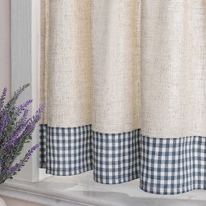 Cafe Curtain with Curtain Tape with Check Pattern in Linen-Look Fabric Set of 2