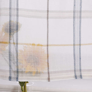 Cafe Curtains in Linen-Look Fabric with Check Pattern Set of 2 - Blue, H x W 120 x 125cm