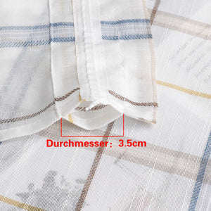 Cafe Curtain with Modern Check Pattern in Linen-Look Fabric Set of 2 - Blue, H x W 45 x 120cm