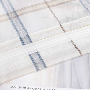 Cafe Curtain with Modern Check Pattern in Linen-Look Fabric Set of 2 - Blue, H x W 60 x 120cm