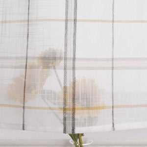 Cafe Curtains in Linen-Look Fabric with Check Pattern Set of 2 - Blue, H x W 45 x 120cm