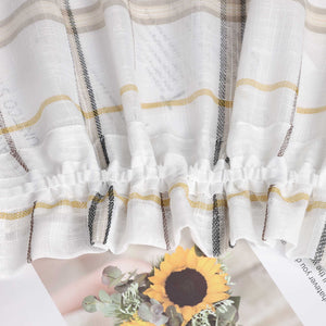 Cafe Curtain with Modern Check Pattern in Linen-Look Fabric Set of 2 - Green, H x W 60 x 145cm