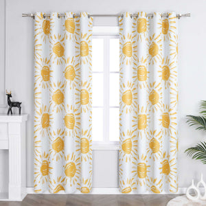 Blackout Grommet Curtain Opaque Thermal with Sun Motifs Yellow 1 Piece - Yellow, H x W 214 x 132 cm