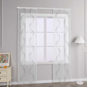 Hook-and-Loop Sliding Panel Curtains with Wave Pattern with Hook-and-Loop Tape 2 Pieces - Green, W x H 57 x 145cm